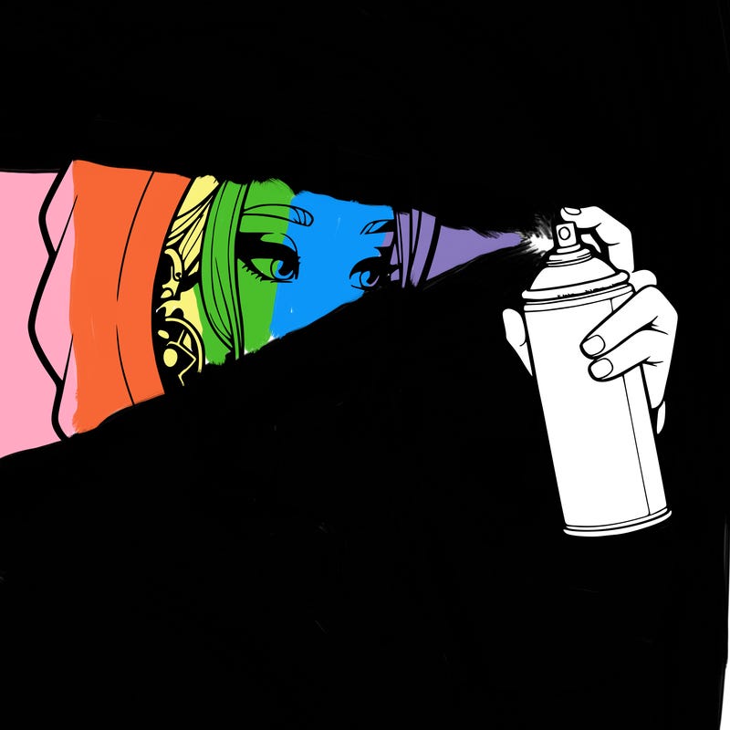 a realistic girl, spray painting