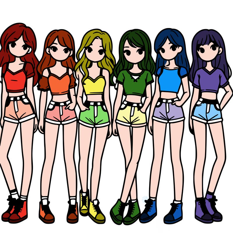 a group of girls wearing crop tops and shorts