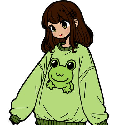 girl wearing frogging sweatshirt