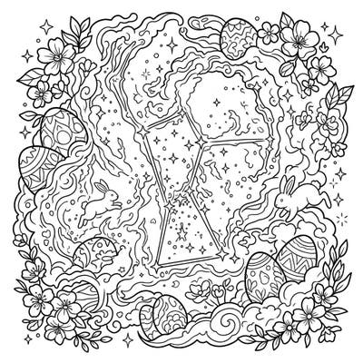Embark on an extraordinary coloring journey where the vast beauty of the Orion Nebula meets the joyful spirit of Easter. This unique page features swirling galaxies, celestial stars, whimsical bunnies, and intricately decorated eggs for endless creative fun.