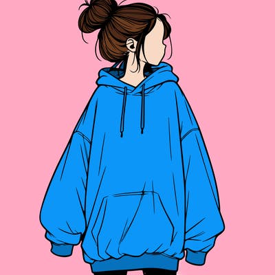 realistic girl with a oversized sweatshirt on and a bun