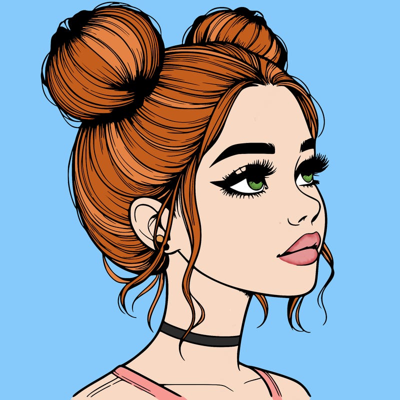 realistic girl with buns on the top of her head