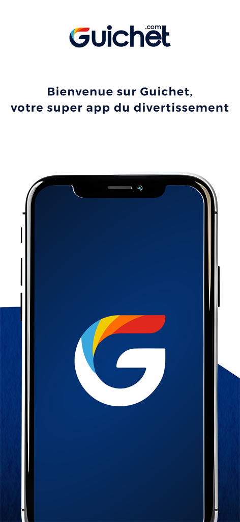 Guichet - Welcome screen of the Guichet entertainment app displaying its logo on a smartphone.