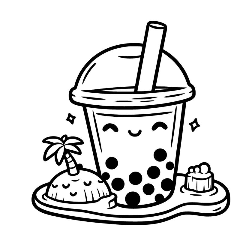 boba drink with an island inside
