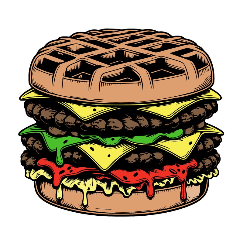 realistic waffle burger