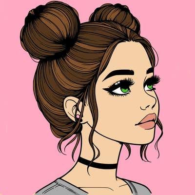 realistic girl with buns on the top of her head