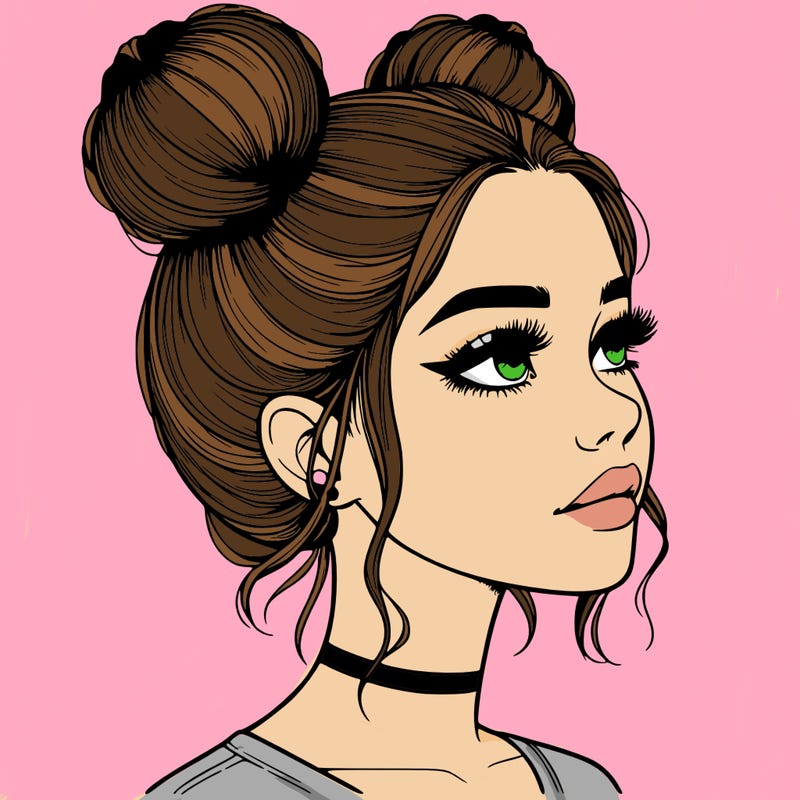 realistic girl with buns on the top of her head