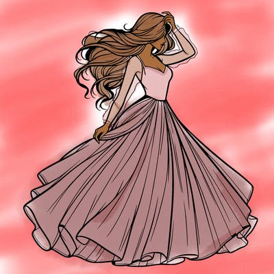 realistic woman with dress flowing in the wind