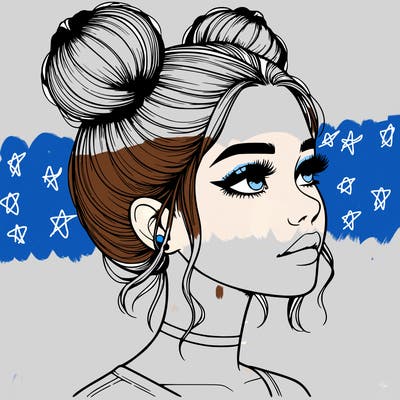 realistic girl with buns on the top of her head