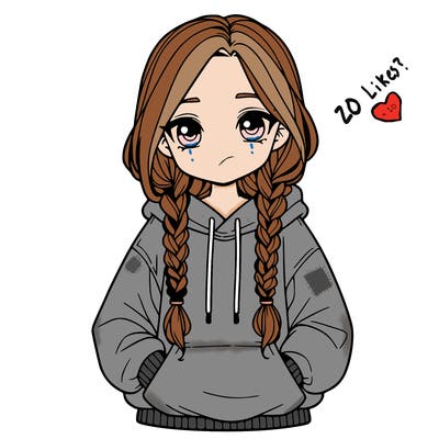a realistic girl with a oversized hoodie and she has braids