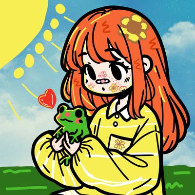girl with long hair and a oversized shirt. and she is holding a frog