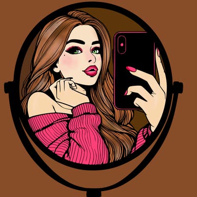 realistic girl taking mirror selfie beautiful