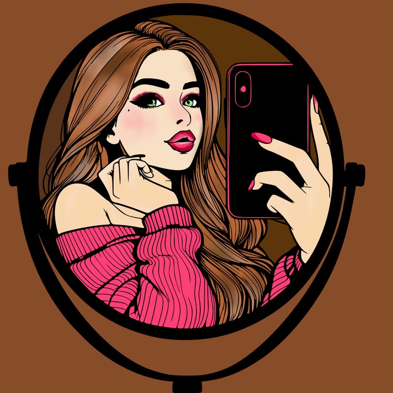 realistic girl taking mirror selfie beautiful