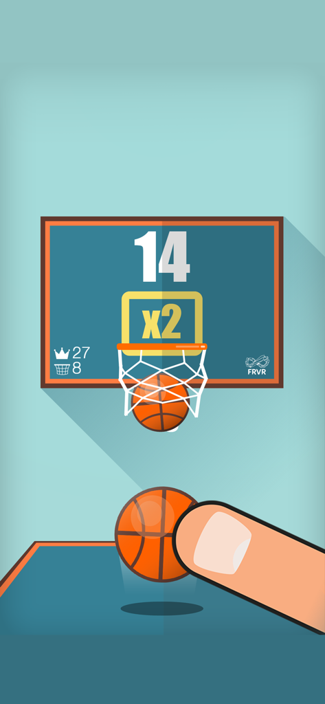 Basketball FRVR - A basketball going through the net in the Basketball FRVR mobile game showing a score of 14 and a multiplier