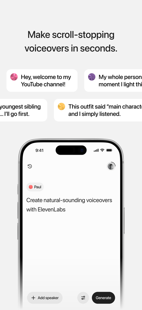 ElevenLabs: AI Voice Generator - ElevenLabs mobile app interface for creating natural sounding AI voiceovers from text input