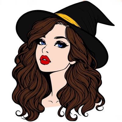 realistic witch girl with wavy hair and lips