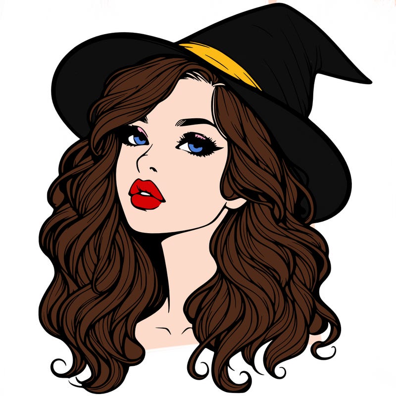 realistic witch girl with wavy hair and lips