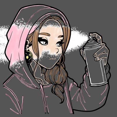 a realistic girl, spray painting
