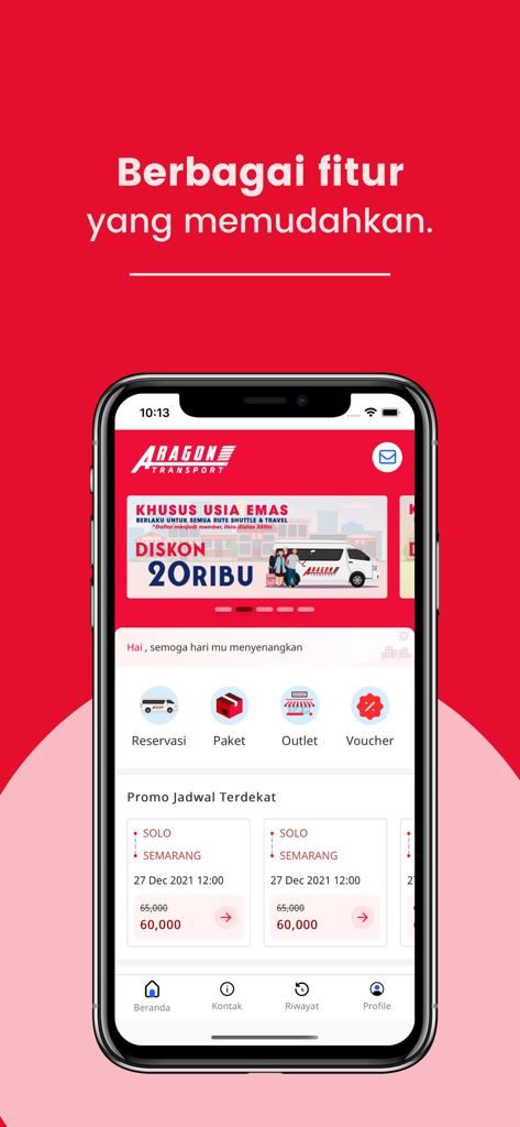 Aragon Trans - Aragon Trans mobile app home screen showing shuttle reservations and courier services