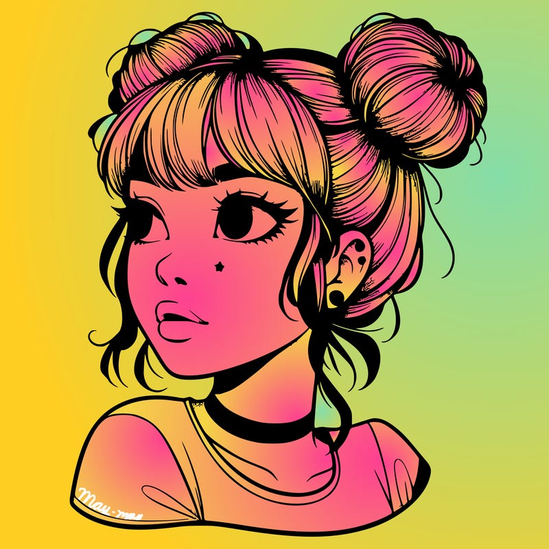 realistic girl with spacebuns