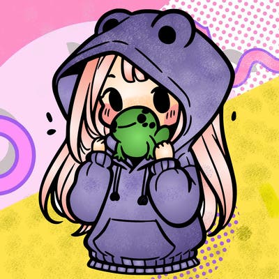 a girl holding a froggy hoodie