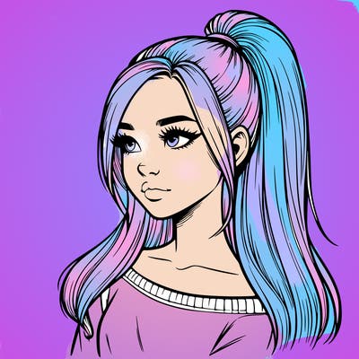 realistic girl with a high ponytail