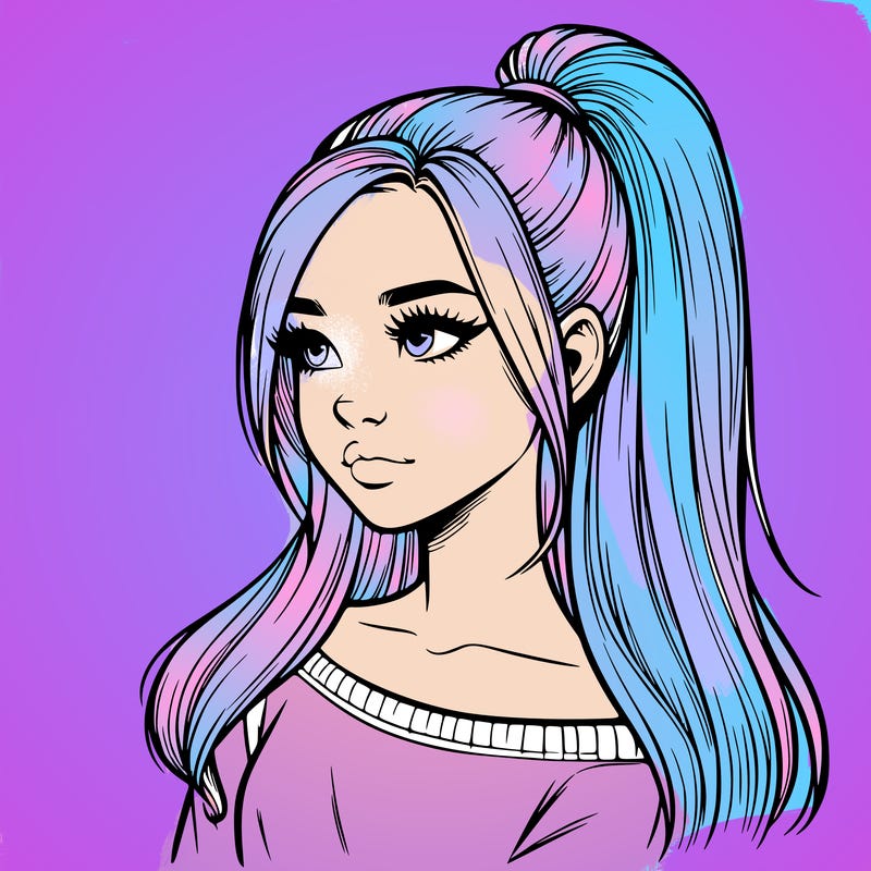 realistic girl with a high ponytail