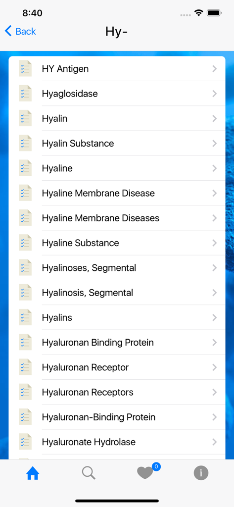 Medical Dictionary - English - A list of medical terms starting with the prefix Hy in the Medicopedia dictionary app.