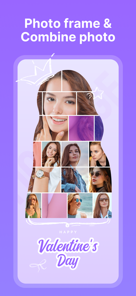 Collage Maker - Photos Editor - Modelo de colagem de fotos em silhueta para o Dia dos Namorados com rabiscos personalizados e várias fotos de estilo de vida.