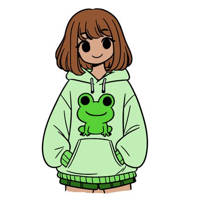 girl with frog sweatshirt