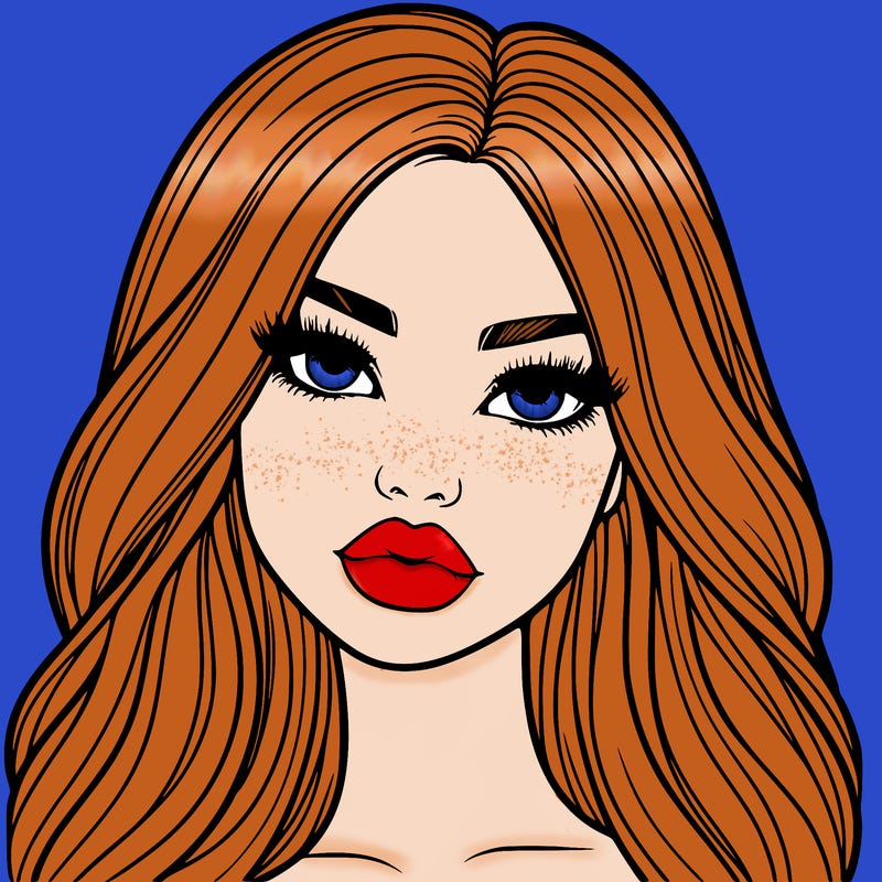 realistic girl with big lips and long hair