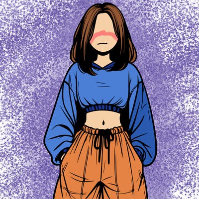 realistic girl faceless with baggy pants and a crop top