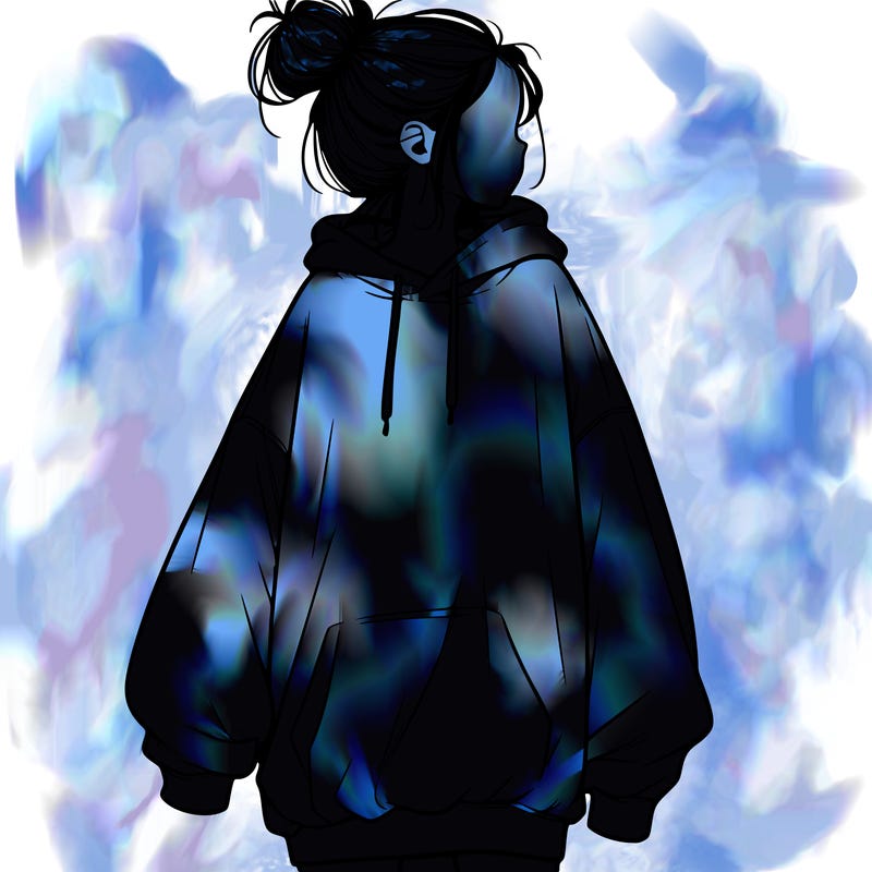 realistic girl with a oversized sweatshirt on and a bun