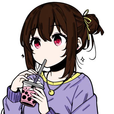manga character drinking boba