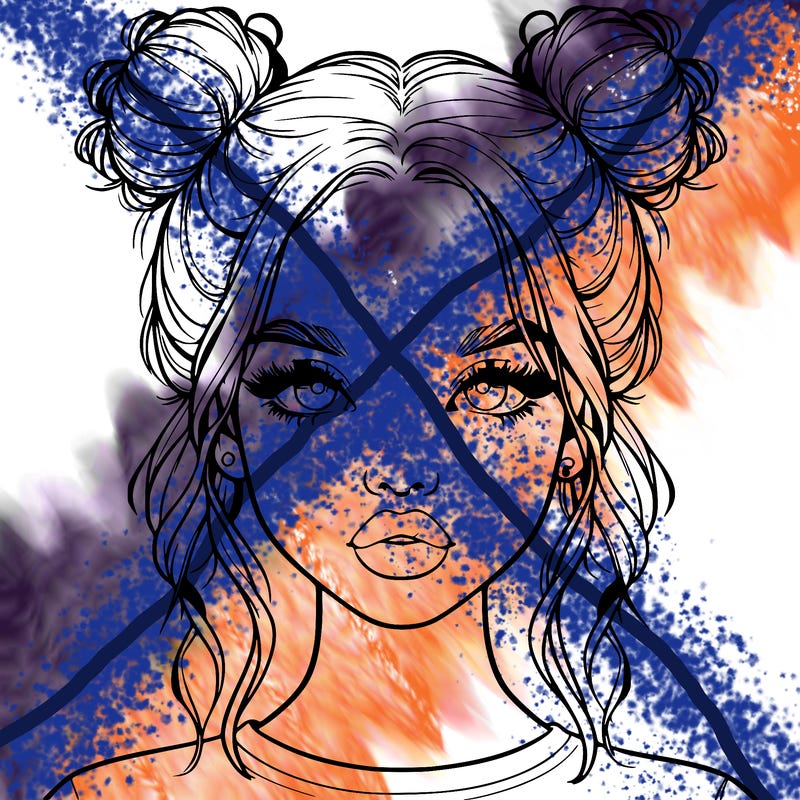 realistic girl with two buns in hair and lips