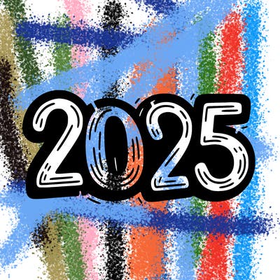 one line scrawled numbers sketch design “2025”
