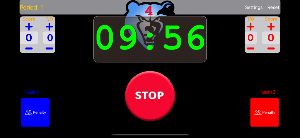 Lacrosse game clock interface showing score and penalty tracking