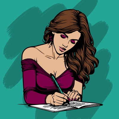 realistic female writing poetry