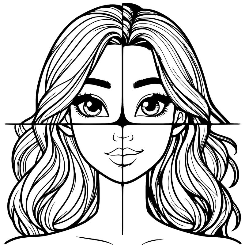 a realistic girl split into four parts