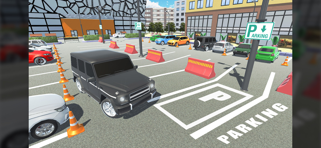 Luxury Parking - SUV de lujo negro navegando por un estacionamiento en un juego de simulación