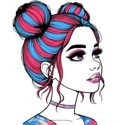 realistic girl with buns on the top of her head
