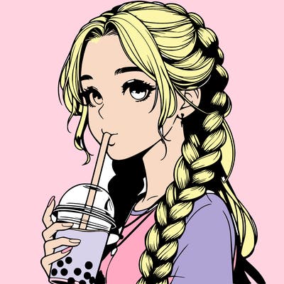 realistic girl with braided hair drinking boba