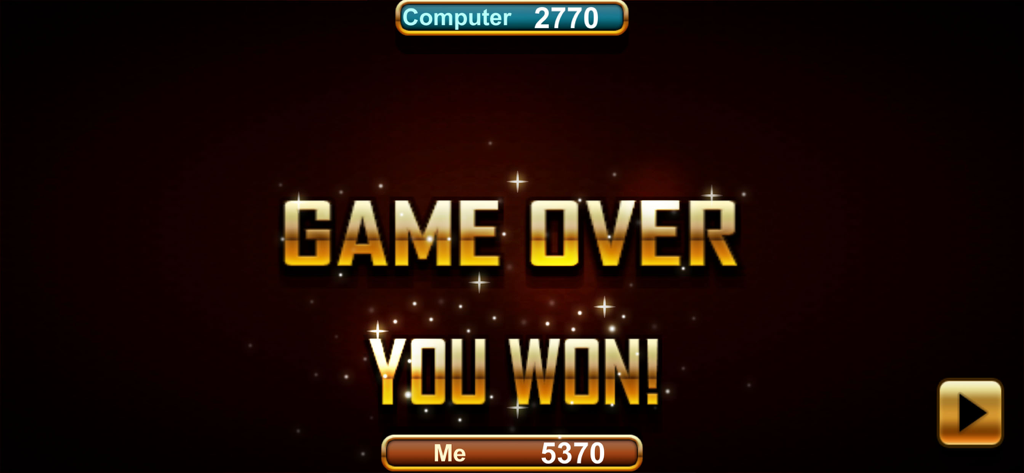 Canasta classic Royale Offline - Game over screen showing the player won a Canasta match with a score of 5370