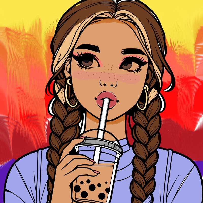 realistic girl with braided hair drinking boba