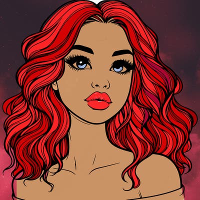 realistic girl with wavy hair and lips