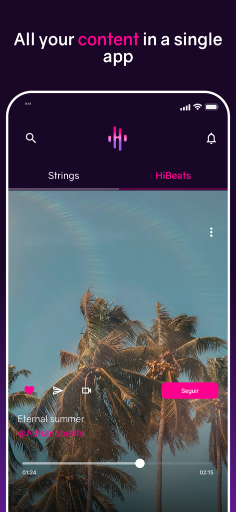 HiBeats - HiBeats app music social feed interface showing artist video