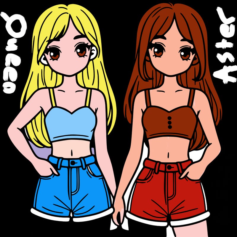 two sisters with crop tops and jean shorts and straight hair