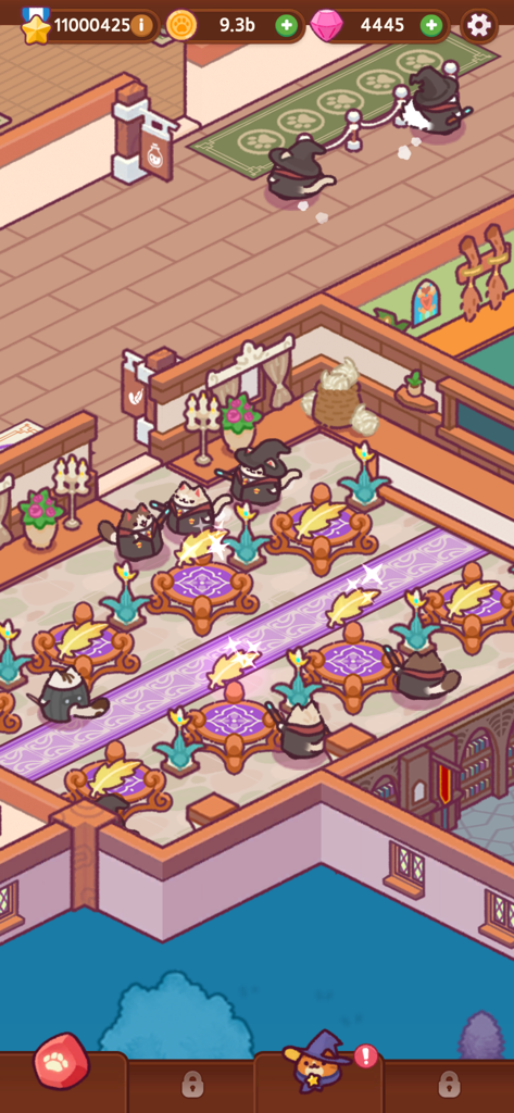 Cat Magic School : Cute Tycoon - Cute cat students practicing magic in a wizarding school classroom