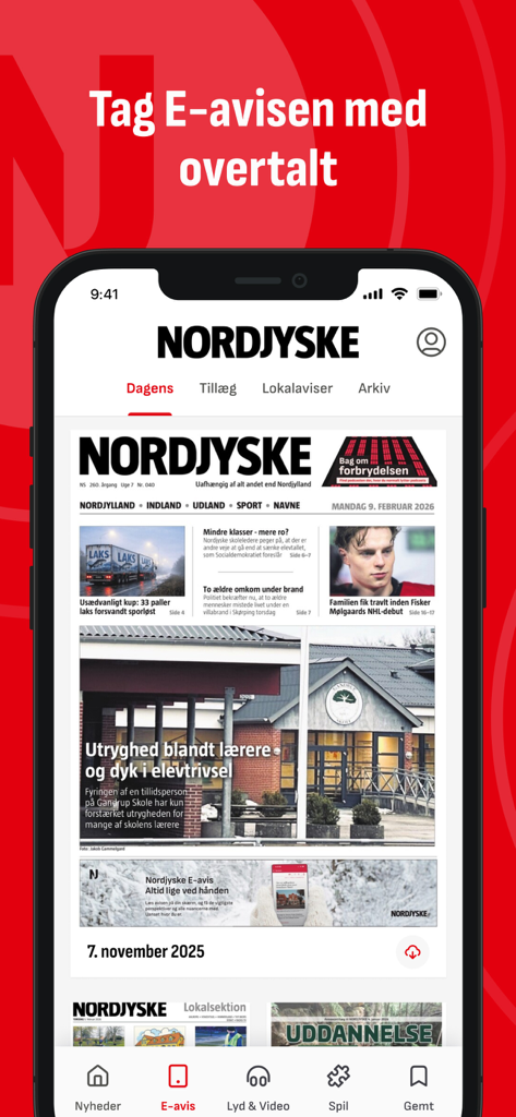 Nordjyske - Smartphone displaying the Nordjyske mobile app showing the digital e-newspaper section