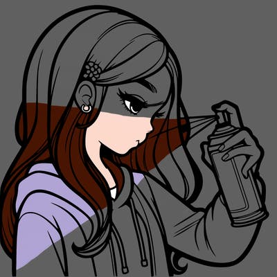 a realistic girl spray painting